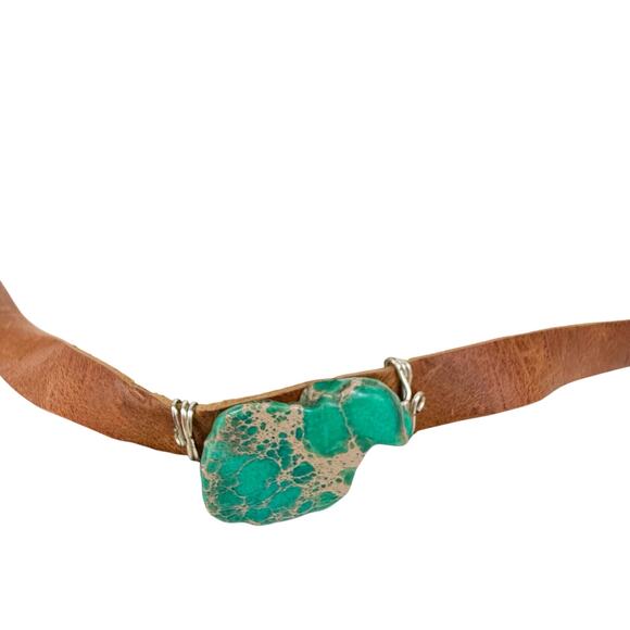 Turquoise Howlite and Leather Wrap Bracelet Artist Handmade Snap Closure - Picture 6 of 16